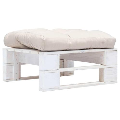 vidaXL Tuinpoef met zandkleurig kussen pallet hout wit, Tuin en Terras, Tuinsets en Loungesets, Nieuw, Verzenden