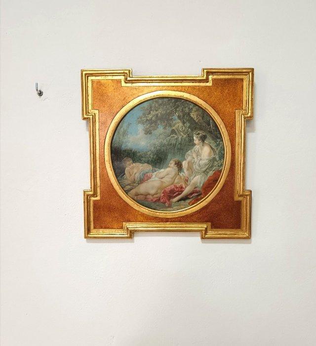 Lijst- Frans schilderij met een romantische scène - Hout, Antiquités & Art, Curiosités & Brocante