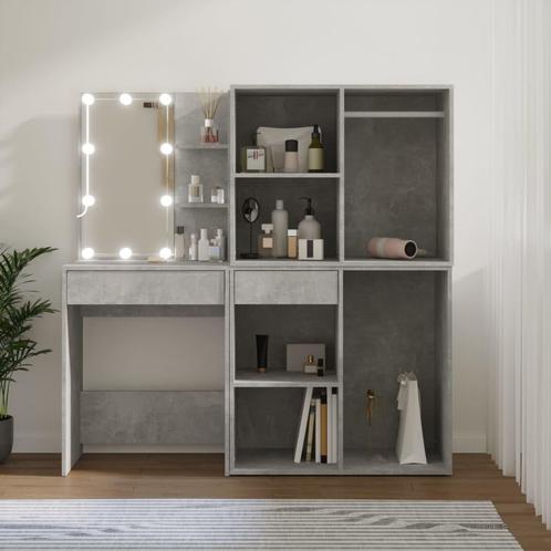 vidaXL Coiffeuse à LED avec 2 armoires Gris béton Bois, Maison & Meubles, Tables | Coiffeuses, Neuf, Envoi