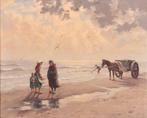 Hollandse School (XX) - Met paard en wagen op het strand