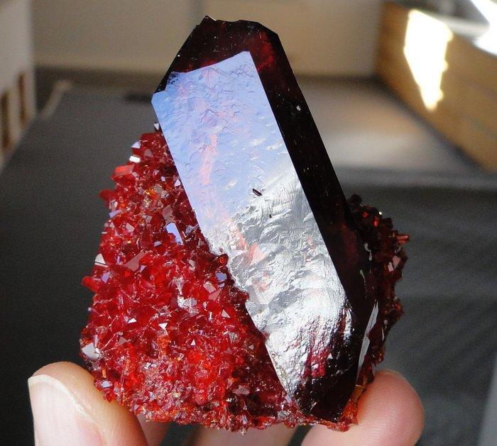 Pruskite Amazone dieprood kristal op matrix - geen, Verzamelen, Mineralen en Fossielen