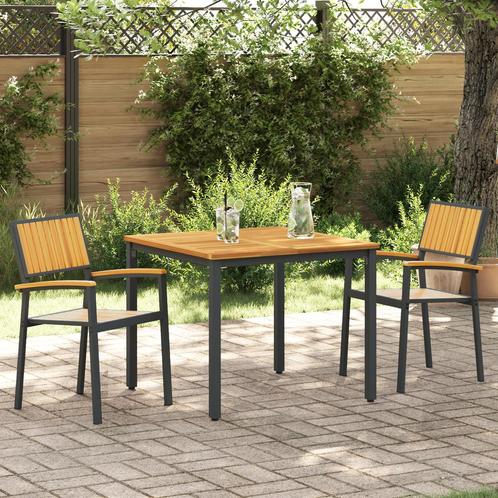 vidaXL Tuinstoelen 2 stuks Stapelbaar Zwart Massief Acacia &, Tuin en Terras, Tuinstoelen, Nieuw, Verzenden