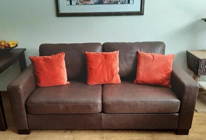Leren 2.5-zits bank - bruin leer, Antiek en Kunst, Antiek | Meubels | Stoelen en Sofa's, Ophalen of Verzenden