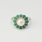 Zonder minimumprijs - Ring Zilver Smaragd - Parel - Met