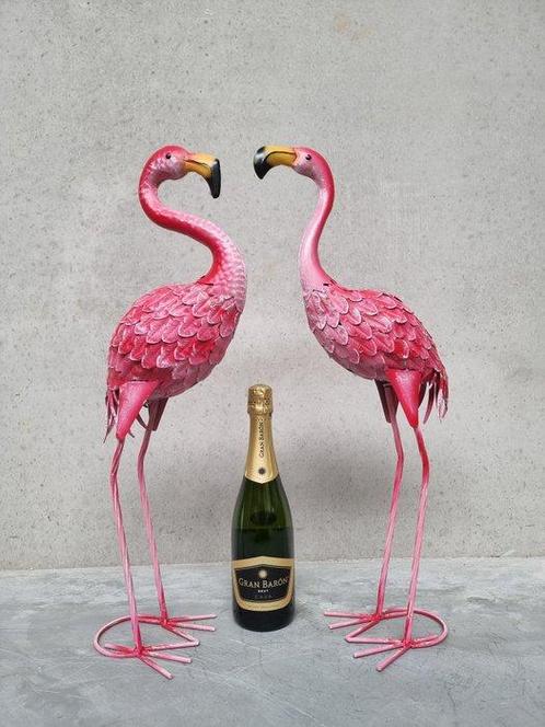 Beeldje, A pair of Flamingos - 62 cm - metal, Antiquités & Art, Curiosités & Brocante