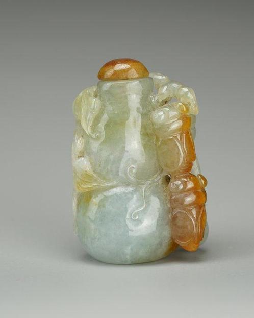 Bouteille à priser - Jade - Double Gourd, Cicade and Rat -, Antiquités & Art, Antiquités | Autres Antiquités