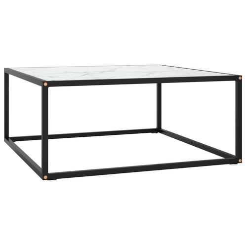 vidaXL Table basse Noir avec verre marbre blanc 80x80x35, Maison & Meubles, Tables | Tables de salon, Neuf, Envoi