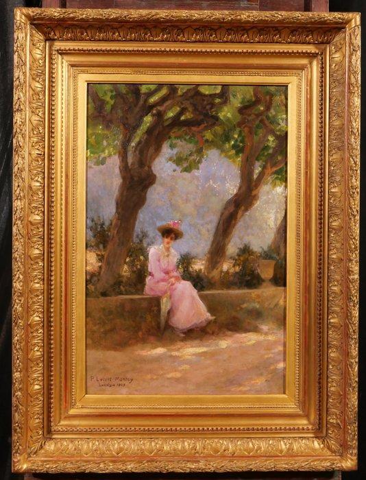 Paul Lecuit-Monroy (1858-1926) - Donna seduta sotto gli, Antiek en Kunst, Kunst | Schilderijen | Klassiek