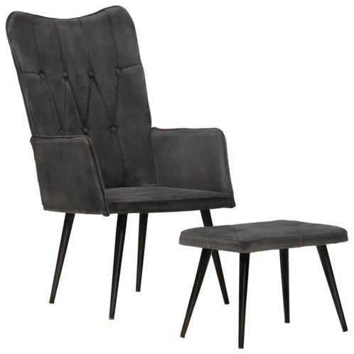 vidaXL Fauteuil met voetenbank vintage stijl canvas zwart, Huis en Inrichting, Fauteuils, Nieuw, Verzenden