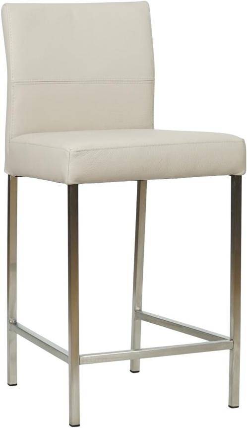 Crème leren moderne barkruk - poot vierkant inox - Toledo, Huis en Inrichting, Barkrukken, 90 cm of meer, Met voetsteun, 1 kruk