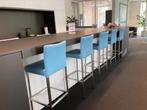 Set van 5 leren barstoelen - blauw leer, 1 kruk, Ophalen of Verzenden, Nieuw