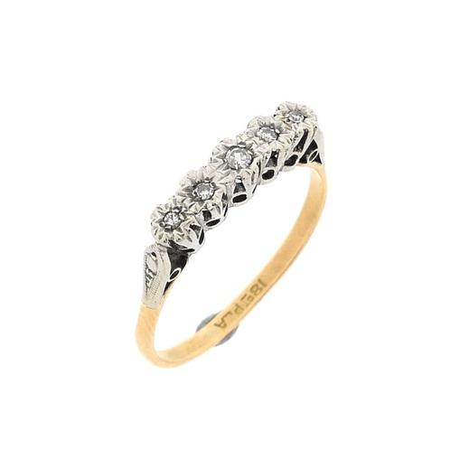 18 Krt. Bicolor gouden ring met diamant | 0,065 ct., Handtassen en Accessoires, Ringen, Dame, Met edelsteen, Overige kleuren, 19 tot 20