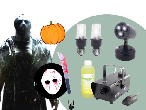 Halloweenset Friday 13th Rookmachine, Blacklight En Bliksem, Muziek en Instrumenten, Licht en Laser
