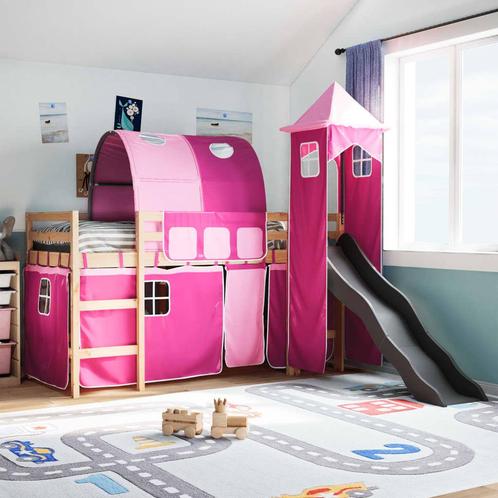 vidaXL Lit mezzanine enfants avec tour rose 80x200cm, Maison & Meubles, Chambre à coucher | Lits, Neuf, Envoi