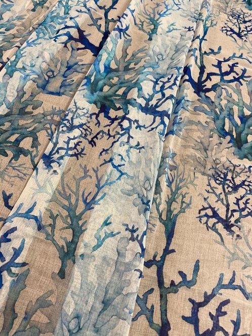 san leucio - exclusief paar gordijnen linnen koraal aquarel, Antiek en Kunst, Antiek | Tapijten, Tafelkleden en Textiel