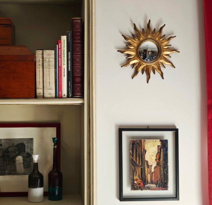 Wandspiegel- Heks Oog / Butler - Glas, Hars - Goud bolle, Antiek en Kunst, Curiosa en Brocante