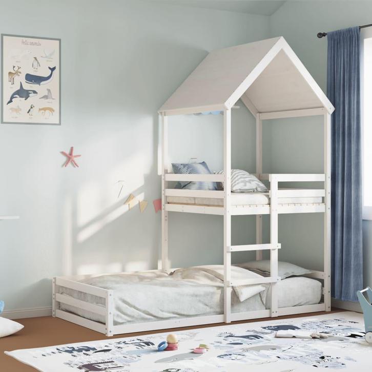 vidaXL Kinderbed met huisje massief grenenhout wit 90x200 cm, Huis en Inrichting, Slaapkamer | Bedden, Nieuw, Verzenden