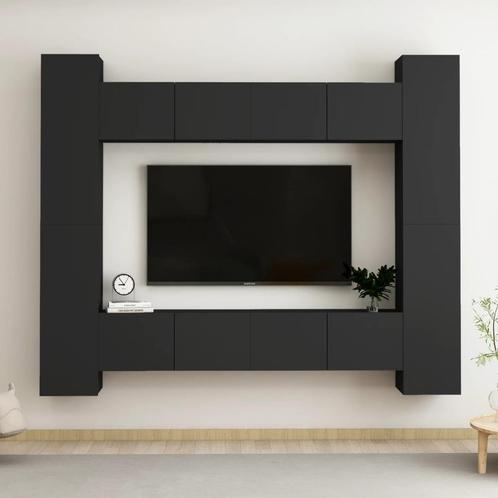 vidaXL 8-delige Tv-meubelset bewerkt hout zwart, Huis en Inrichting, Kasten |Televisiemeubels, Nieuw, Verzenden