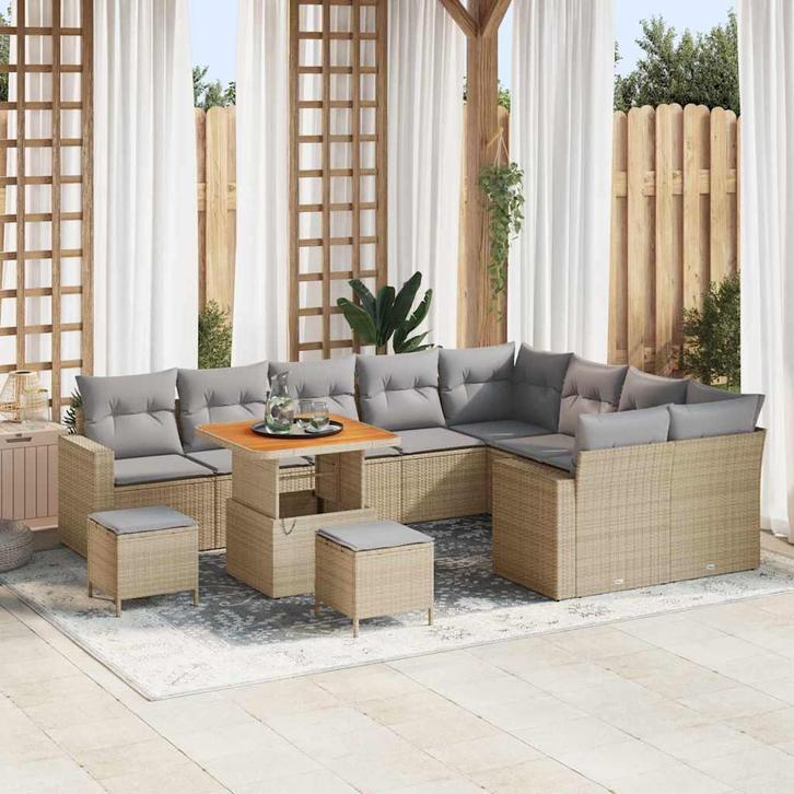 vidaXL Tuinbank Set 12 pcs Beige poly rattan, Tuin en Terras, Tuinsets en Loungesets, Nieuw, Verzenden