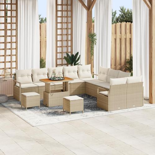 vidaXL 13-delige ligzetel set met kussens in beige poly, Tuin en Terras, Tuinsets en Loungesets, Nieuw, Verzenden