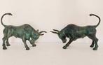 Beeld, Pair bronze Bulls - 18 cm - Brons