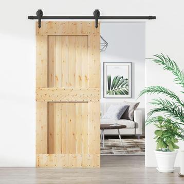 vidaXL Schuifdeur met beslag 90x210 cm massief grenenhout, Doe-het-zelf en Bouw, Deuren en Vliegenramen, Verzenden, Nieuw