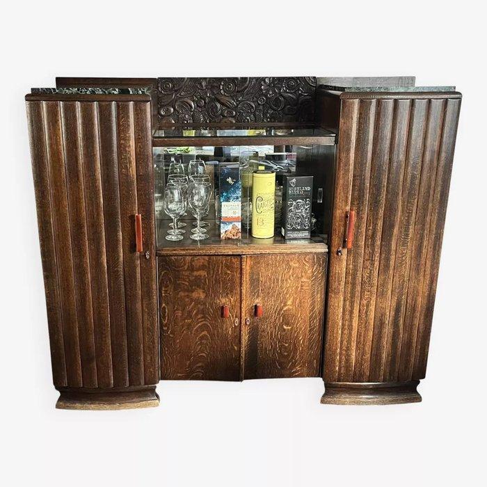 Dressoir - Eik - Grote Art Deco vitrinekas, Antiek en Kunst, Kunst | Designobjecten
