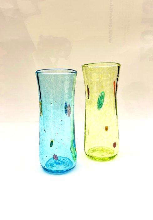 Murano - CC Zecchin - Vaas (2) -  Groene en blauwe vaas met, Antiek en Kunst, Antiek | Glaswerk en Kristal