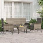 vidaXL 4-delige Loungeset met kussens poly rattan grijs, Tuin en Terras, Tuinsets en Loungesets, Verzenden, Nieuw, Loungeset