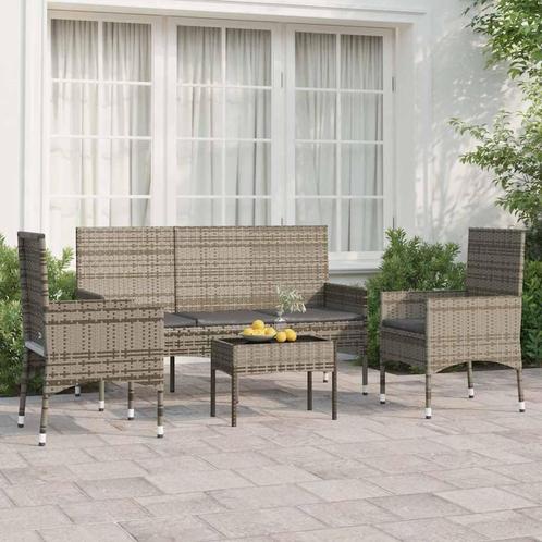 vidaXL 4-delige Loungeset met kussens poly rattan grijs, Tuin en Terras, Tuinsets en Loungesets, Loungeset, Nieuw, Verzenden
