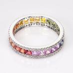 Ring - 18 karaat Witgoud - 3.24ct. tw. Saffier - Diamant -