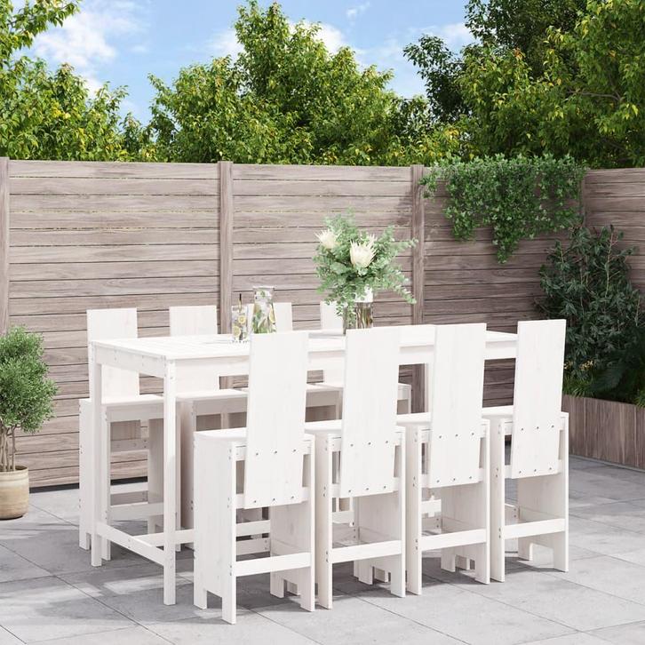 vidaXL 9-delige Barset massief grenenhout wit, Tuin en Terras, Tuinsets en Loungesets, Nieuw, Verzenden
