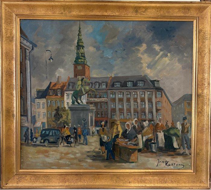 Johannes (Jan) Korthals (1916-1972) - Hobro plein Kopenhagen, Antiek en Kunst, Kunst | Schilderijen | Klassiek