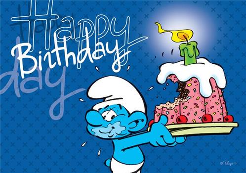 De Smurfen Happy Birthday Postkaart, Verzamelen, Stripfiguren, Ophalen of Verzenden