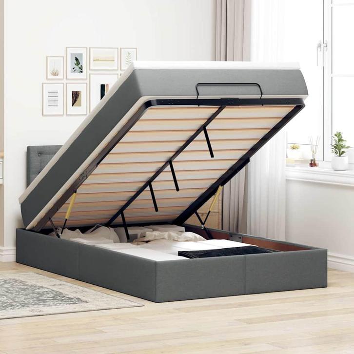 vidaXL Bed met matras 120x200 cm stof donkergrijs, Huis en Inrichting, Slaapkamer | Bedden, Nieuw, Verzenden