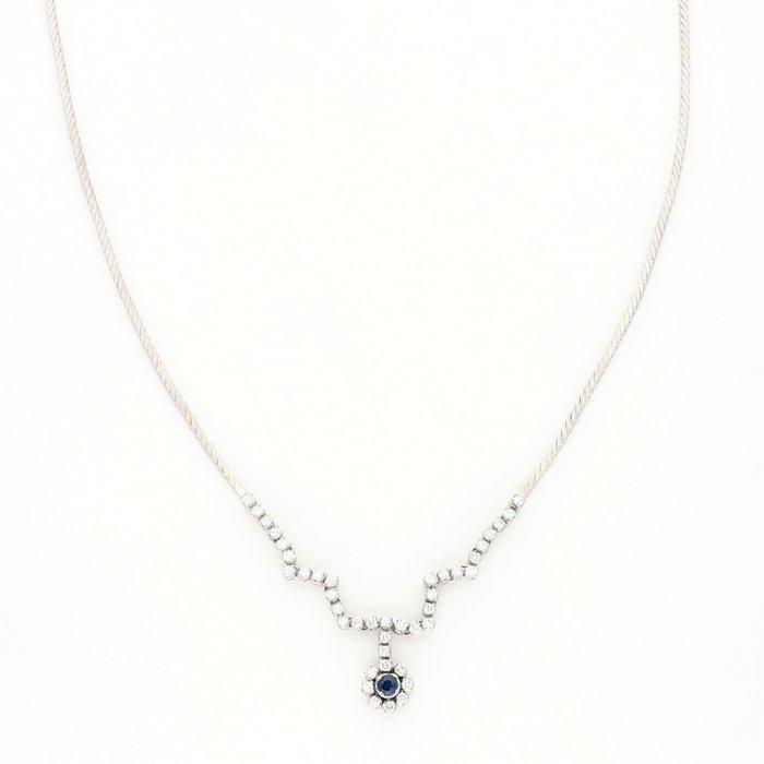 Halsketting - 18 karaat Witgoud Saffier - Diamant, Handtassen en Accessoires, Kettingen