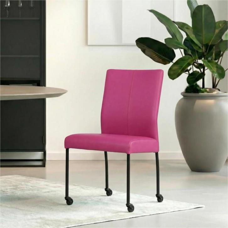 Leren eetkamerstoel Comfort met wieltjes - Hermes Purple, Huis en Inrichting, Stoelen, Overige kleuren, Nieuw, Leer, Ophalen of Verzenden