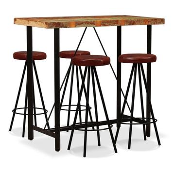 vidaXL Barset massief gerecycled hout en echt leer 5-delig, Huis en Inrichting, Verzenden, Nieuw