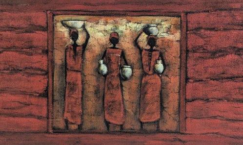 Amina Diop (XX) - Rientro dalla Fonte, Antiek en Kunst, Kunst | Schilderijen | Klassiek
