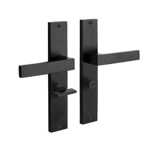 Deurklink Lusso geveerd met schild wc slot 55/8mm mat zwart, Doe-het-zelf en Bouw, Hang- en Sluitwerk, Klink of Kruk, Nieuw, IJzer