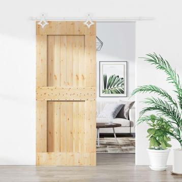 vidaXL Schuifdeur met beslag 90x210 cm massief grenenhout, Doe-het-zelf en Bouw, Deuren en Vliegenramen, Verzenden, Nieuw
