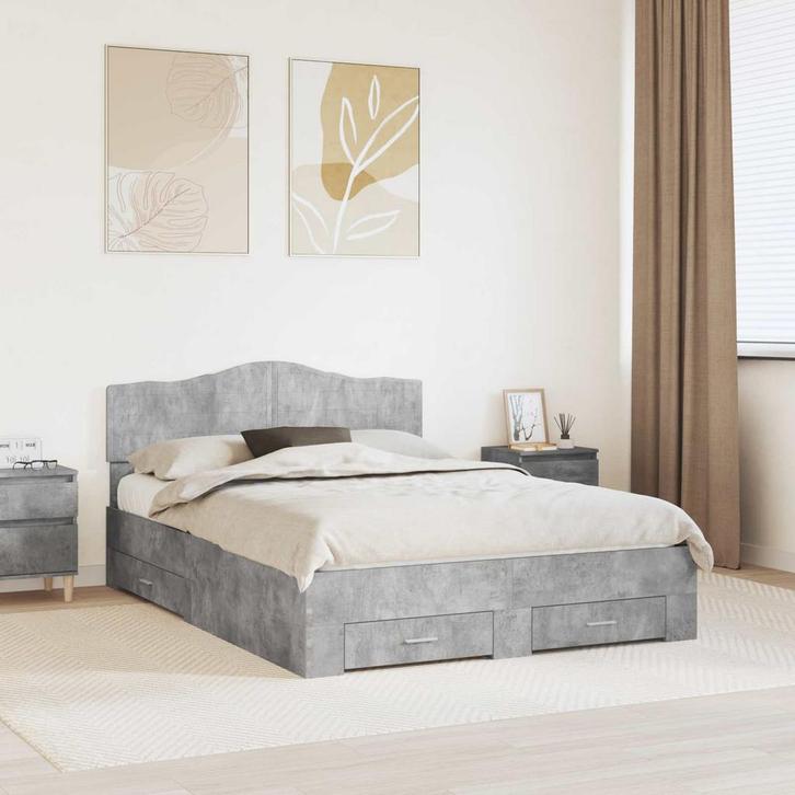 vidaXL Bedframe met hoofdeinde Beton Grijs 140 x 190 cm, Maison & Meubles, Chambre à coucher | Lits, Envoi