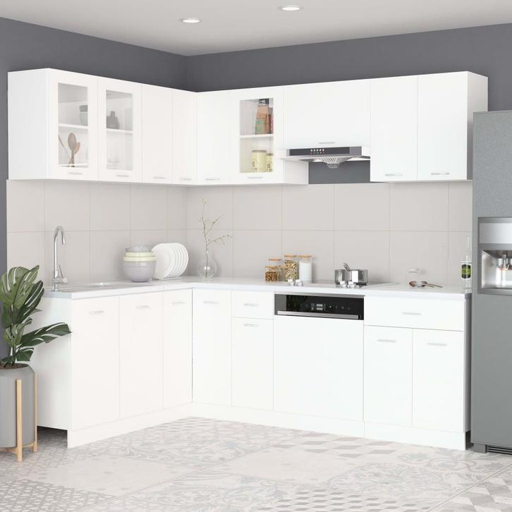 vidaXL 11-delige Keukenkastenset Lyon bewerkt hout wit, Huis en Inrichting, Kasten | Overige, Nieuw, Verzenden