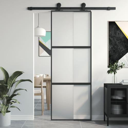 vidaXL Schuifdeur 76x205 cm gehard glas en aluminium zwart, Doe-het-zelf en Bouw, Deuren en Vliegenramen, Nieuw, Verzenden