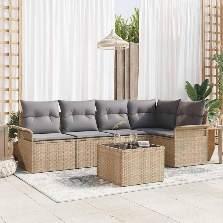 vidaXL Tuinbank Set met kussen met opslag 6 pcs Beige Poly, Tuin en Terras, Tuinsets en Loungesets, Nieuw, Verzenden
