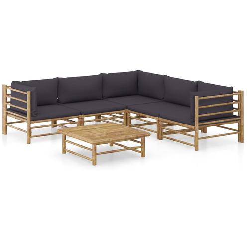 vidaXL 6-delige Loungeset met donkergrijze kussens bamboe, Tuin en Terras, Tuinsets en Loungesets, Loungeset, Nieuw, Verzenden