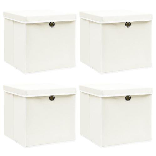 vidaXL Opbergboxen met deksel 4 st 32x32x32 cm stof wit, Doe-het-zelf en Bouw, Kratten en Dozen, Nieuw, Verzenden