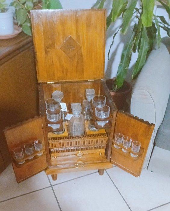 Armoire à liqueurs - Bois, Verre - Table basse / armoire-bar, Antiquités & Art, Curiosités & Brocante