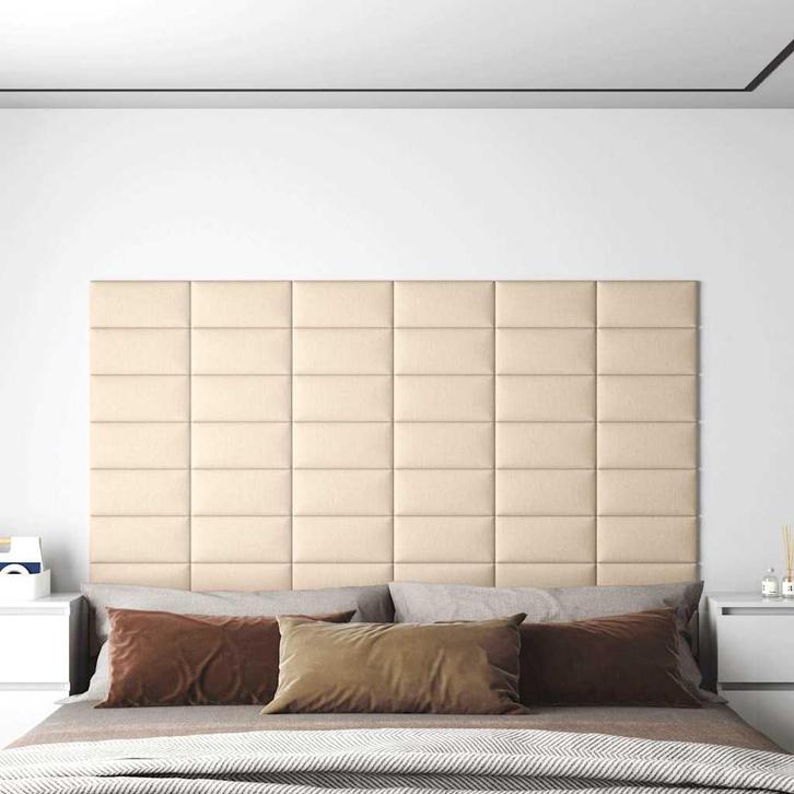 vidaXL Wandpanelen 12 st 0,54 m² 30x15 cm stof crèmekleurig, Doe-het-zelf en Bouw, Platen en Panelen, Nieuw, Verzenden