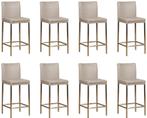 Set van 8 Lichtgrijze leren moderne barkrukken - poot, Nieuw, Vijf, Zes of meer stoelen, Modern, Leer